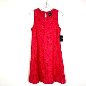 JH NWT A-Line Mini Dress Size 4 Coral Peach Lace and Mesh over Peach Lining